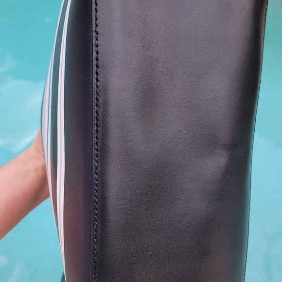 Kate Spade Black, White And Blush Pink Vinyl Striped Tote With Leather Trim - Picture 10 of 11